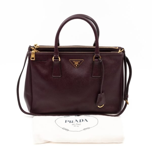 Galleria Large Double Zip Burgundy Saffiano Leather